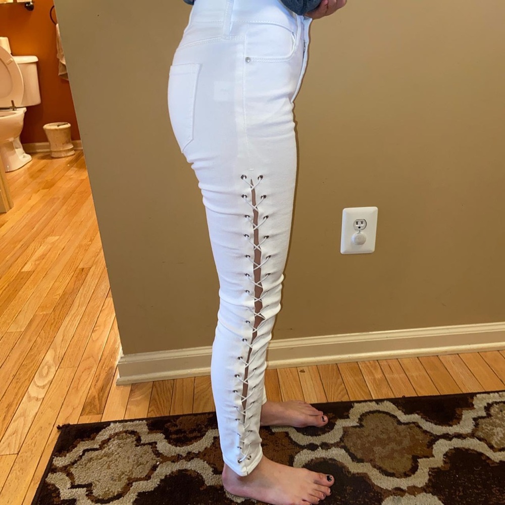 white pacsun lace up jeans